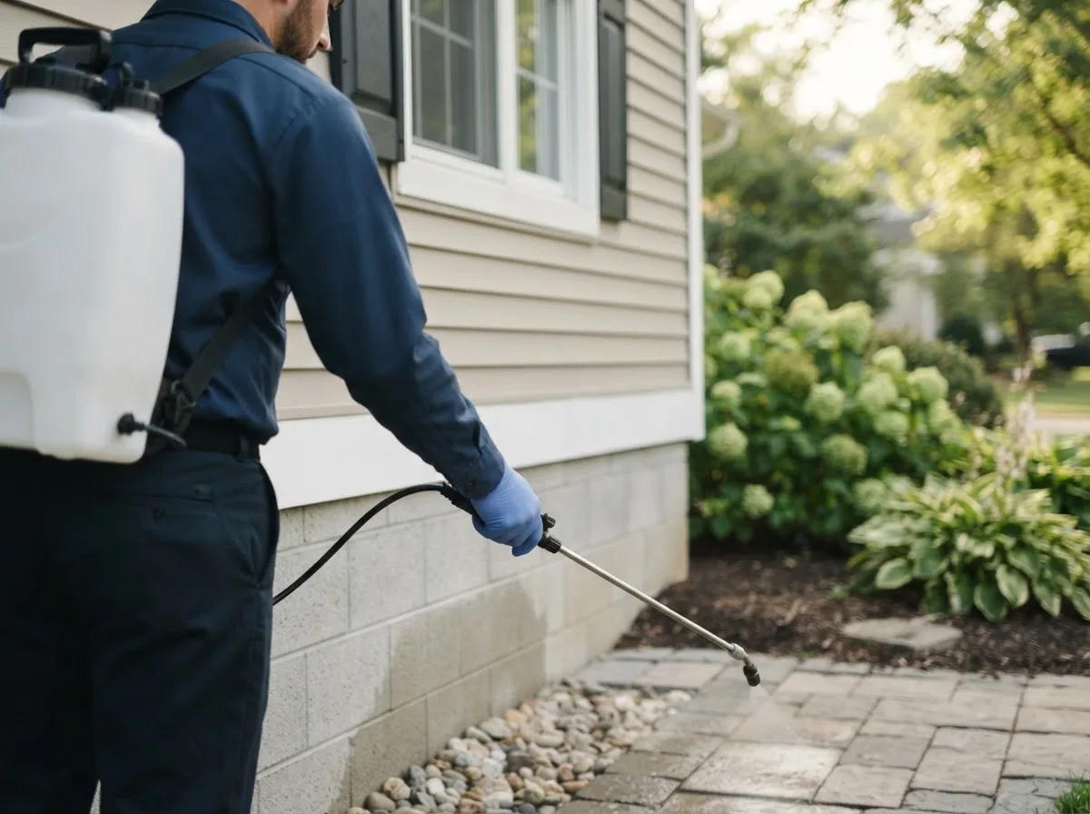 Pest control technician inspecting a home in Walthall, MS